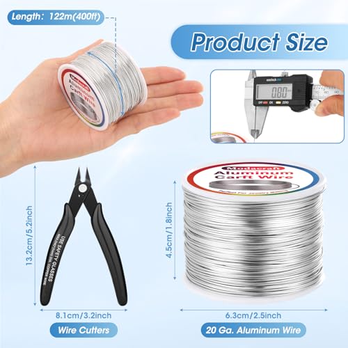 Modacraft 20 Gauge Wire for Jewelry Making - 400FT Silver Aluminum Crafting Wires with Premium Wire Cutters - Perfect for DIY Jewelry Coiling, Sculpting, Beading - size: 20 Gauge