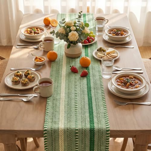 Artoid Mode Emerald Farmhouse Woven Table Runner, Seasonal Holiday Rustic Kitchen Dining Table Decoration for Home Party Decor 12x72 Inch - color: Emerald, size: 12" x 72", Table Runner