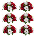 NUPTIO Artificial Flower Centrepieces for Tables - 6 Pcs Crimson & White Fake Flowers Roses Balls 9.5in Diameter - Silk Faux Rose Arrangement for Wedding Party Centerpiece Table Decorations | 6 Pcs 9.5 inch Floral Balls Arrangement for Wedding Birthday Pa