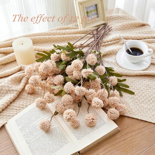 SITUMEIZI Beige Mum Artificial Flowers Beige Faux Silk Mums Mini Chrysanthemum Flowers with Floral Stems 6Pcs for Wedding Centerpieces Decor - color: Beige