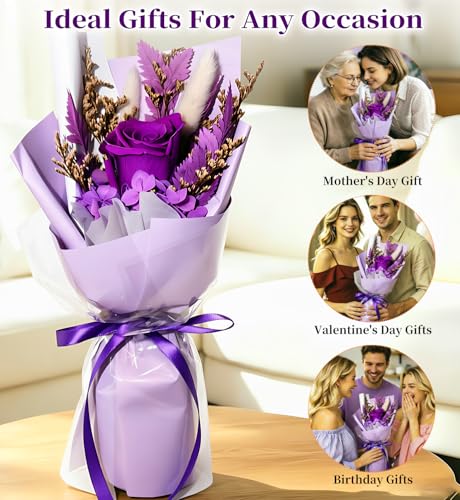 Preserved Flowers Bouquet,Flowers For Delivery,Purple Rose Bouquets,Birthday Flowers Gifts For Women Mom Grandma Wife Friends,Real Roses Gift From Daughter Valentine’S Day Mothers Day Anniversary - color: Purple, size: Rose Bouquet