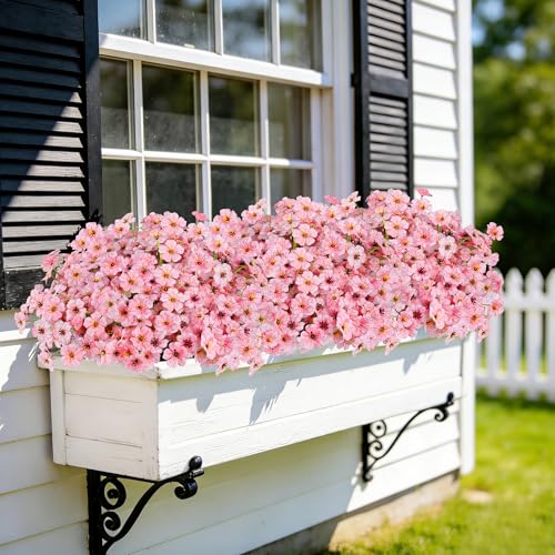 AmyHomie 20 Bundles Artificial Flowers for Outdoor Outside Spring Summer Decoration UV Resistant Faux Flowers No Fade Fake Plastic Plants Garden Porch Window Box Decorating (Pink) - color: Pink, size: 20