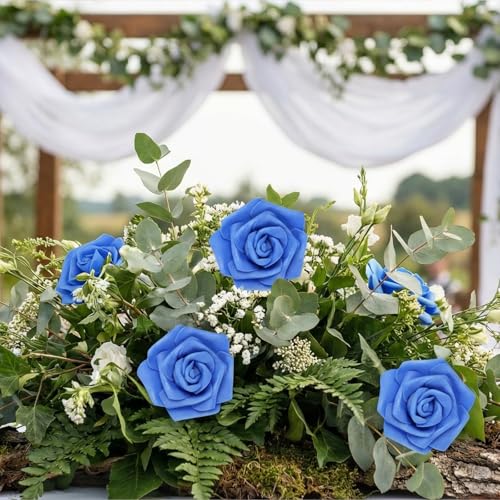 50 PCS Dark Blue Foam Rose Stemless Artificial Flower Head Bulk 2.75in Mini Fake Simulated Eternal Flores Roses Flower for DIY Craft Bridal Bouquets Centerpieces Arrangement Home Decoration - color: Dark Blue