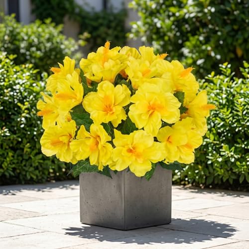 Briful 3 Bundles Artificial Hibiscus Flowers 13in, Short Faux Hibiscus Stems with Full Blooms, Silk Tropical Flowers for Small Vase, Hanging Basket, Centerpiece, Party, Indoor Outdoor Decor, Yellow - color: 3pcs Yellow