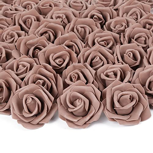 Artificial Rose Flower Heads, 100pcsDark Brown Roses Artificial Flower Foam Rose for DIY Wedding Bouquets Centerpieces Arrangements Party Baby Shower Home Decor (Stemless,Dark Brown) - color: Dark Brown, size: 100PCS