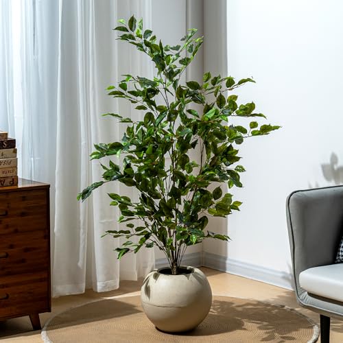 Bailikang Artificial Ficus Tree Indoor 4ft, Large Potted Faux Tree with Realistic Silk Leaves & Trunk for Home Office, Living Room Corner Decor - color: Green, size: 4ft
