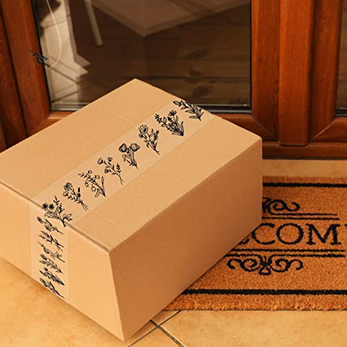 Whaline 100 Yards Floral Packing Tape Flower Pattern Clear Duct Tape Waterproof Packing Shipping Tapes Sticky Transparent Gift Wrapping Tapes for Home School Office Packing Repairing Art Crafts - style: Flower