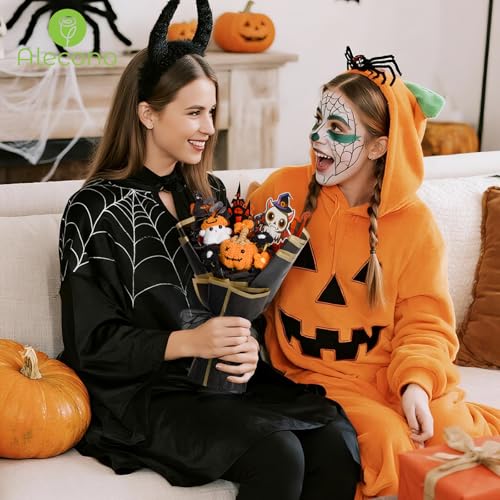 Alecono Crochet Flower Bouquet, Halloween Knitted Flowers, Black Handmade Pumpkin Bouquet of Flowers for Kids Baby Festival Gifts (Include Card) - color: Halloween