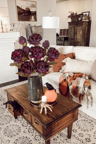 Briful Artificial Dried Look Fall Peony Flowers 3PCS 27.5in Tall Dark Purple Vintage Silk Peony Bouquet Realistic Fake Peonies Floral Stems for Autumn Home Wedding Vase Centerpieces Arrangements Decor - color: Dark Purple