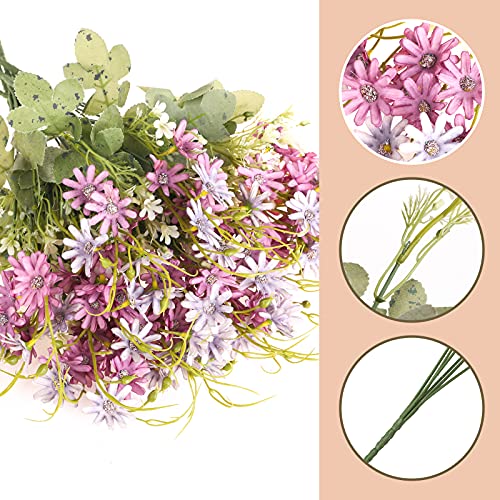 Artificial Flowers Wildflowers Silk Daisy Spring Fake Daisies Decoration Summer UV Resistant Colorful Mixed Bundles Faux Greenery Outdoor Plant Stem Filler for Home Decor Indoor Floral Arrangements - color: 07-purple