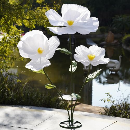 Giant Flowers,Oversized Artificial Flower with Gradient Petals,Large Paper Floral Decor with Stand for Wedding Backdrops, Event Parties, Photo Booth Props, Home Decoration (White) - color: White