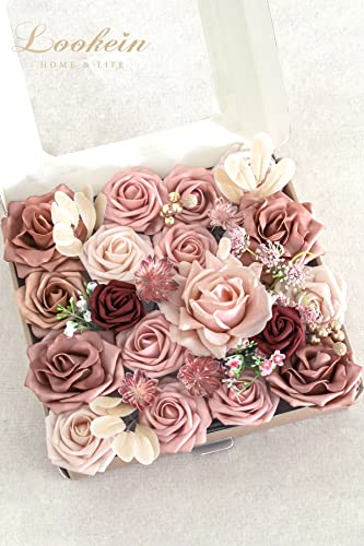 Lookein Artificial Flowers for DIY Wedding Decoration Bridal Bouquet Table Centerpieces Flower Wreaths Aisle Flowers Home Decor, Belle Dusty Rose - color: Belle Dusty Rose