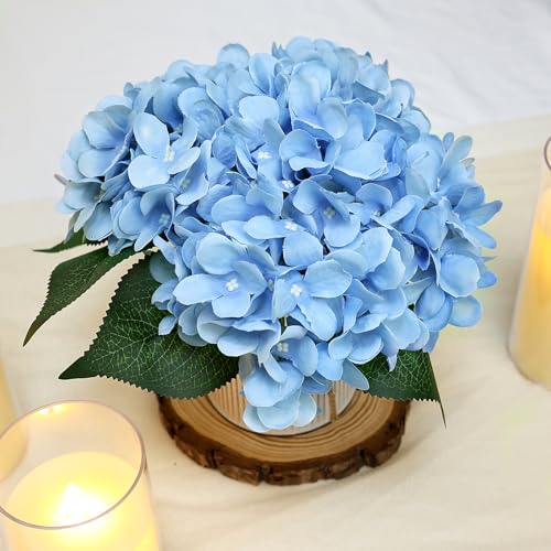 Flower Table Centerpieces - Set of 6 Floral Arrangement Artificial Wedding Hydrangeas Floral Arrangement with Rustic Metal Vase for Bridal Tea Party Event Decorations - Pastel Blue - color: Pastel Blue