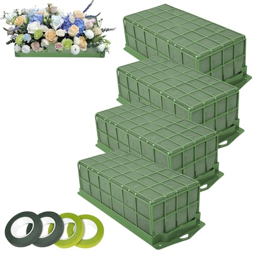4PCS Floral Foam Cage, Flower Cage Holder, Dry and Wet Rectangle Flower Arrangement, Hangable Green Blocks Floral Foam Cages for Artificial Flesh Flower Wedding Holiday, Home, Garden Party Decorations - size: 4 PCS