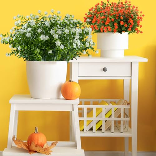 24 Bundles Artificial Flowers Fake Boxwood Shrubs UV Resistant No Fade Faux Greenery Faux Plastic Lotus for Home Garden Hanging Planter Indoor Porch Patio Office Wedding Decoration(Off-White) - color: Off-white