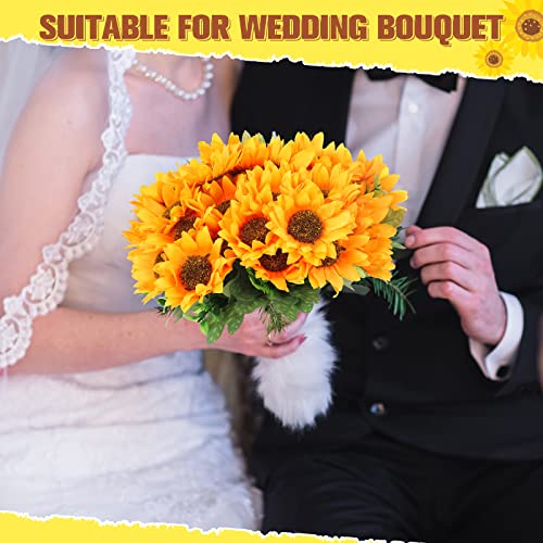 Roshtia 16 Bunches Sunflower Artificial Flowers, 11.8'' High Bride Holding Sunflower Bouquet, Each with 7 Heads, Silk Sunflower Decor Sunflower Centerpieces for Tables Home Party Wedding Decor Craft