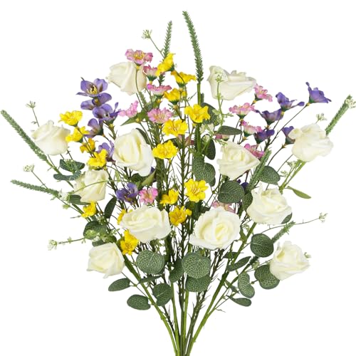 CISDUEO 10 Pcs Wildflowers Artificial Flowers Roses and Lily of The Valley Faux Wildflowers Summer Fake Flowers Spring Bunches Silk Floral Arrangement Wedding Party Decoration Table Centerpieces Home - color: 10 Pcs-white