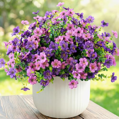 Kingsboomy Artificial Flowers for Outdoors, Faux Plants 12 Bundles Silk Colorful Fake Flowers Eucalyptus Realistic UV Resistant for Outside Home Planter Porch Patio Yard Decor (12, Mixed Purple) - color: Mixed Purple