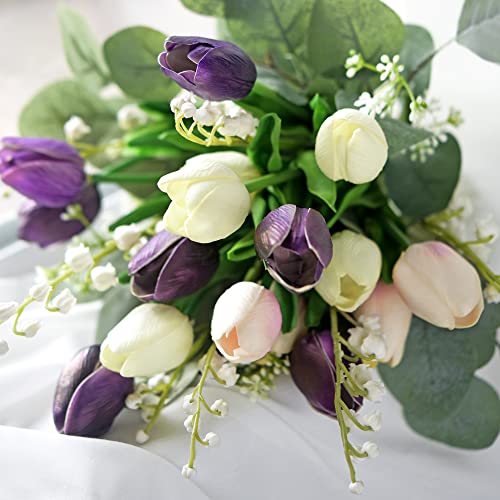 FiveSeasonStuff Real Touch Tulips Artificial Flowers – 15 Stems Faux Tulip Bouquet in Gift Box for Wedding, Home Decor, Party, Floral Arrangements (Beyond Purple) - color: #19 Beyond Purple