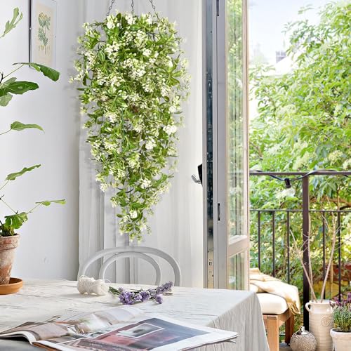 Waipfaru 8pcs Fake Hanging Plants, Artificial Hanging Flowers Faux Ivy Pothos Vines Greenery for Wall Home Bedroom Living Room Aesthetic Kitchen Office Aesthetic Kitchen Indoor Outdoor Decor - color: White Flowers, size: 8Pcs Plants