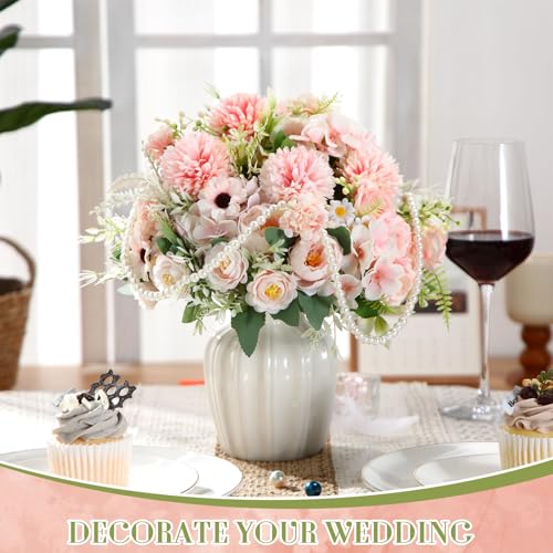 Tigeen 6 Bundles Artificial Bouquet Flowers Artificial Peonies Faux Roses Silk Flowers Hydrangea Bouquet for Wedding Table Centerpiece Floral Vase Decor (Pink) - color: Pink