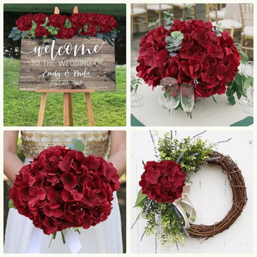 AVIVIHO 65Pcs Fake Flowers Burgundy Hydrangea Artificial Flowers Bulk (Not Squished, No Steaming Need) Silk Flowers with Stems for Wedding Decor,Home,Baby Shower,Table Centerpieces Decoration - color: Burgundy, size: Medium