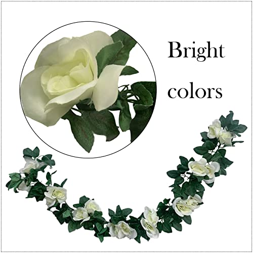 2 Pack Artificial Rose Vine Garland Fake Roses Flowers Plants Vines Hanging Floral Leaves Decoration for Wedding Party Table Garden Arch Wall Home Room Decor(White) - color: White, size: 【2 Pcs】