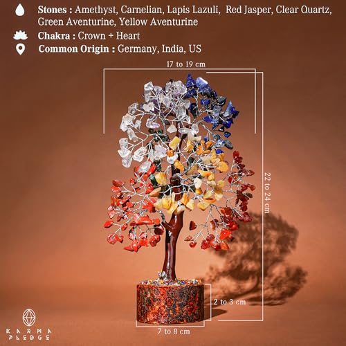 7 Chakra Tree of Life for Manifestation Handmade Home Office Decor Healing Crystal Tree for Money, Good Luck, Anniversary Gifts for Her, Unique Birthday Gifts for Women, Men, Friends, Mom & Dad - color: Wooden Base 7 Chakra Manifestation Tree Silver
