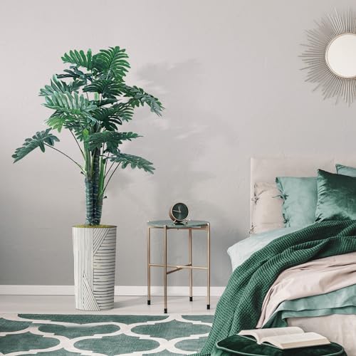 Artificial Tree in Geometric Pattern Planter, Fake Philodendron Tree Silk Tree for Indoor and Outdoor Home Decoration - 70" Overall Tall (Plant Pot Plus Tree) - style: Philodendron Tree