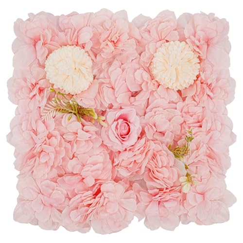 12Pcs Artificial Flower Wall Panel 3D Floral Backdrop Walls 15" X 15" Flower Wall Decor Flower Backdrop Faux Flowers Panel for Party Home Background Decor, Pink/Champagne - color: Pink, Champagne