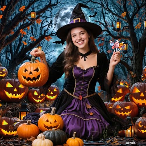 Halloween Misty Dark Forest Backdrop, Moon Night Creepy Scene Dark Pathway Pumpkin Bats Woods Photography Background, Ghost Themed Birthday Party Banner Decor Witch Photo Props 6X4FT - color: Black, size: 6X4FT