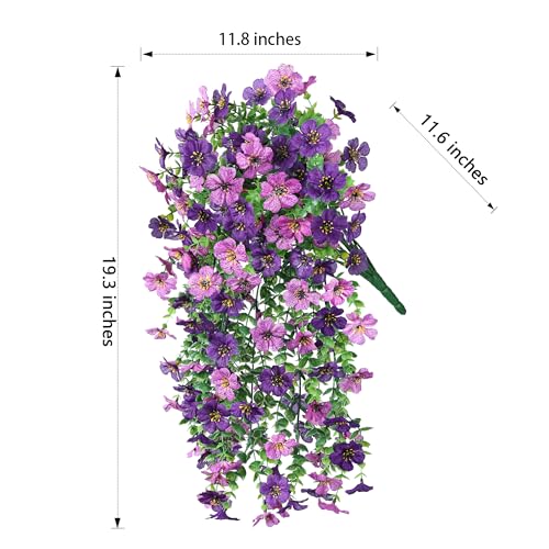 Artificial Faux Hanging Flowers Plants for Spring Outdoor Outside Decoration, 2 PCS Fake Silk Daisy with Eucalyptus UV Resistant Realistic Trailing Vines for Balcony Patio Porch (Darkpurple+Purple) - color: Darkpurple+purple