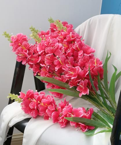 IPOPU 6PCS Delphinium Artificial Flowers 39" Realistic Faux Hyacinth Long Stem Delphinium Silk Flowers for Tall Vase Filling Wedding Centerpieces Home Decor (Rose Red) - color: Rose Red