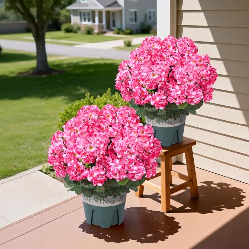 Geraniums Artificial Flowers for Outdoors, 2 Pack Potted Plants Pink Faux Geraniums Bush Artificial Topiaries Realistic UV Resistant Fake Flowers Plants for Planters Outside Gardens Front Door Indoor - color: Pink