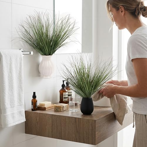 FOIMAS 12pcs Artificial Grass Plants,15.74" Faux Shrubs Wheat Grass Greenery Stems Fake Plants for Indoor Outdoor Home Decoration - size: 15.74