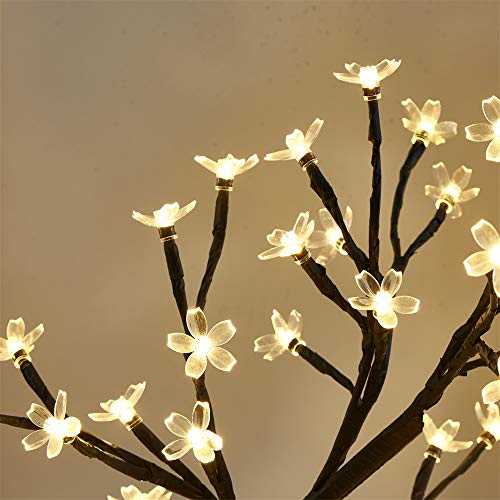 PEIDUO 17.5 Inch Lighted Cherry Blossom Tree, 48 Warm White Lights Plug in Adapter, Light up Bonsai Tree for Christmas Indoor Home Bedroom Living Room, Tabletop Decor Night Light Artificial Tree - style: Cherry Blossom Tree