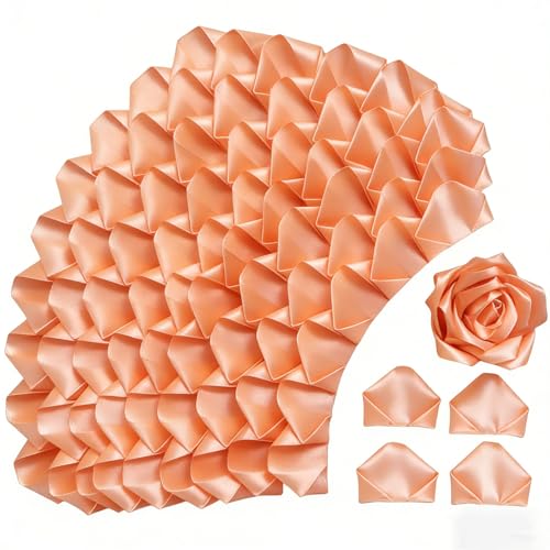300Pcs Premade Satin Ribbon Rose Petals Half-Finished for Eternal Rose DIY Ramos Forever Flowers Bouquets Everlasting Floral,for Wedding,Anniversary,Birthday (300 Pcs Champagne) - color: 300 Pcs Champagne