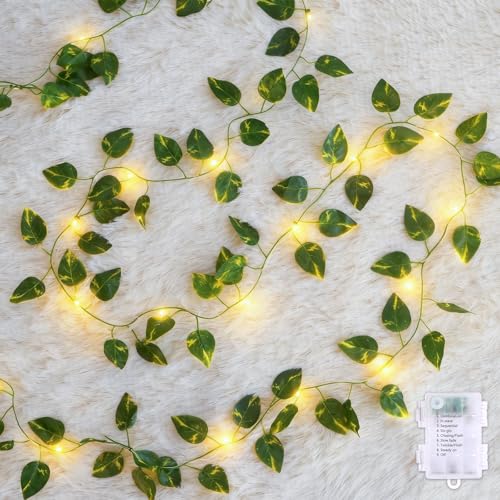 CEWOR Vines with Lights Battery Operated, 40ft 120 LED Ivy String Lights, Fake Ivy Garland with Lights for Home Wedding Decor (Pothos) - size: 40FT pothos with 120 lights