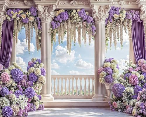5 x 3 ft Wedding Floral Backdrop Purple Flower Wall Photography Backdrops for Wedding Bridal Shower Engagement Anniversary Party Cake Table Decor Photo Background Booth Studio Wall Decor Banner - color: Multi03, size: 5X3FT