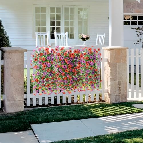Homsunny Artificial Fake Flowers Plants for Outdoor Spring Summer Decoration, 2 PCS Faux Silk Daisy Hanging Flower Outside UV Resistant Look Real for Patio Porch Garden Balcony Home Decor(Red Purple) - color: Red Purple