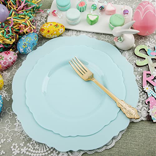 WDF 60pcs Mint Green Plastic Plates - Baroque Dinner Plates Including 30 Green Plates Disposable10.25inch, 30 Dessert Plates 7.5inch for Upscale Wedding/Party/Picnic/Spring - color: Mint Green, size: 60PCS