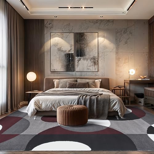 Rugshop Modern Circles Carpet Easy Maintenance for Home Office,Living Room,Bedroom,Kitchen Soft Area Rug 9' x 12' Burgundy - size: 9' x 12' (Rectangular)