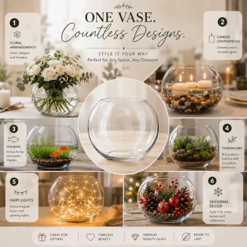 Glass Bubble Bowl, 4.5" Height x 6" Width Glass Fish Bowl Vase, Bubble Bowl vase for Terrarium, Flower vase Centerpiece - size: Bubble Bowl : 4.5" Height x 5.9" Width