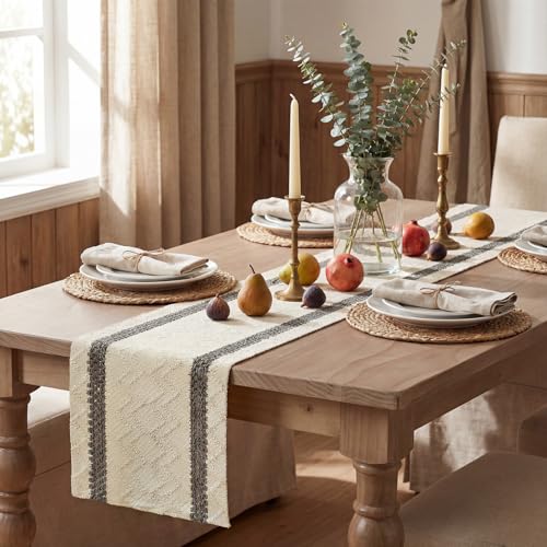 Artoid Mode Dark Grey Stripe Woven Table Runner, Seasonal Holiday Hollow Kitchen Dining Table Decoration for Home Party Decor 12x60 Inch - color: Dark Grey, size: 12" x 60", Table Runner