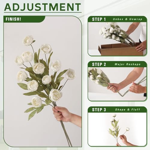12 PCS 27"Artificial Peony Branches, Realistic Silk Peonies Stems(Cream) | Easy DIY Styling, Plump and Delicate, Look Real Faux Flowers, for DIY Bouquet/Vase/Table Centerpieces/Farmhouse/Home Decor