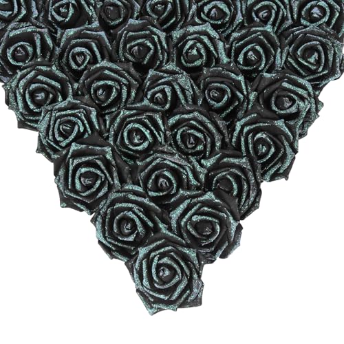 IPOPU Black Glitter Flowers Glitter Roses 3.15 in Stemless Foam Roses with Glitter, 30 PCS Foam Glitter Flowers Bulk for DIY Wedding Bridal Bouquet Home Party Decoration(Black Glitter) - color: Black Glitter