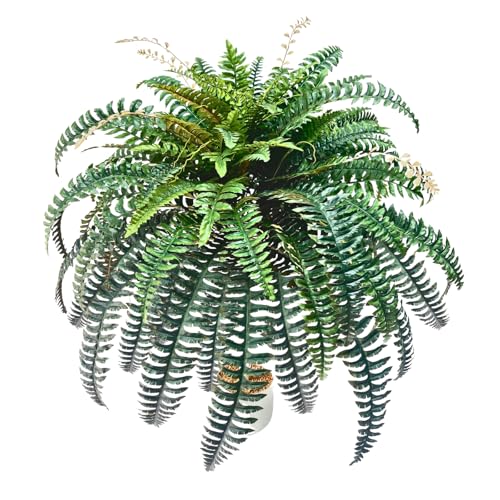 90 Branches Giant Artificial Boston Ferns for Outdoors Large –UV Resistant Lifelike Faux Fern, Realistic Silk Greenery Plants Large Office, Home Decor,48 Inch Fake Fern Leaf Green.No Base. - color: Leaf Green (90 Branches)