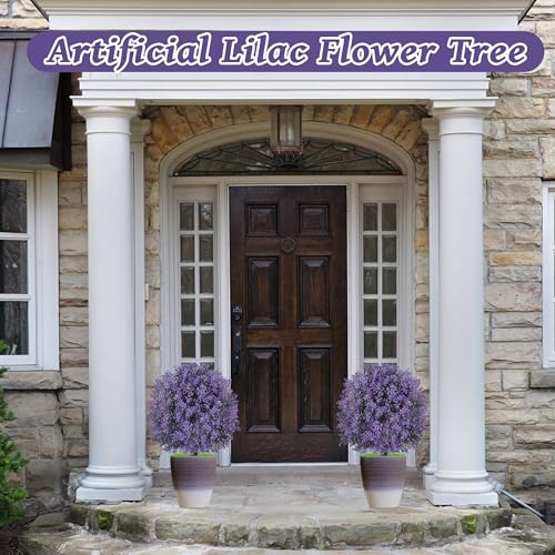 Sunnyglade 25.5" Set of 2 Artificial Lilac Flowers Tree, Faux Lilac Shrub Bushes with Ground Spike, UV Resistant Fake Delphinium Antirrhinum for Indoor, Garden, Yard, Porch, Patio Decor (Purple) - color: Purple