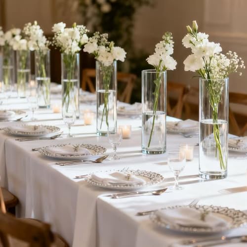 16Pcs Glass Cylinder Bud Vases for Centerpieces, 7.7 Inch Tall Clear Flower Vases in Bulk, Floating Candle Holder for Wedding, Party, Home Decor, Birthday, Decoration, Anniversary, Baby Shower