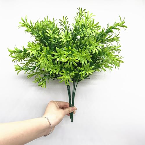 Artificial Plants Shrubs Fake Podocarpus Greenery Bushes The Meaning of Longevity Grass Plastic Leaves Faux Plant for Outdoor Indoor Home Garden Wedding DIY Decor Table Decoration Planter Filler 4 Pcs - color: Podocarpus Shrub / 4 Pack